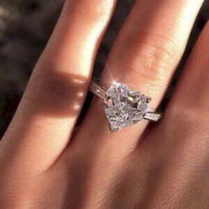 NEW 925 Sterling Silver Diamond Heart Wedding Ring